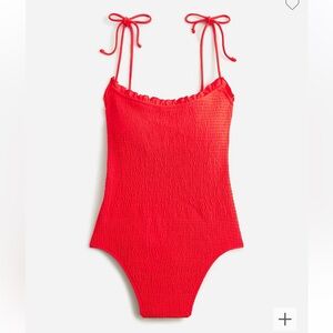 NWT J Crew Smocked tie-shoulder one-piece swimsuit - Red - size 8